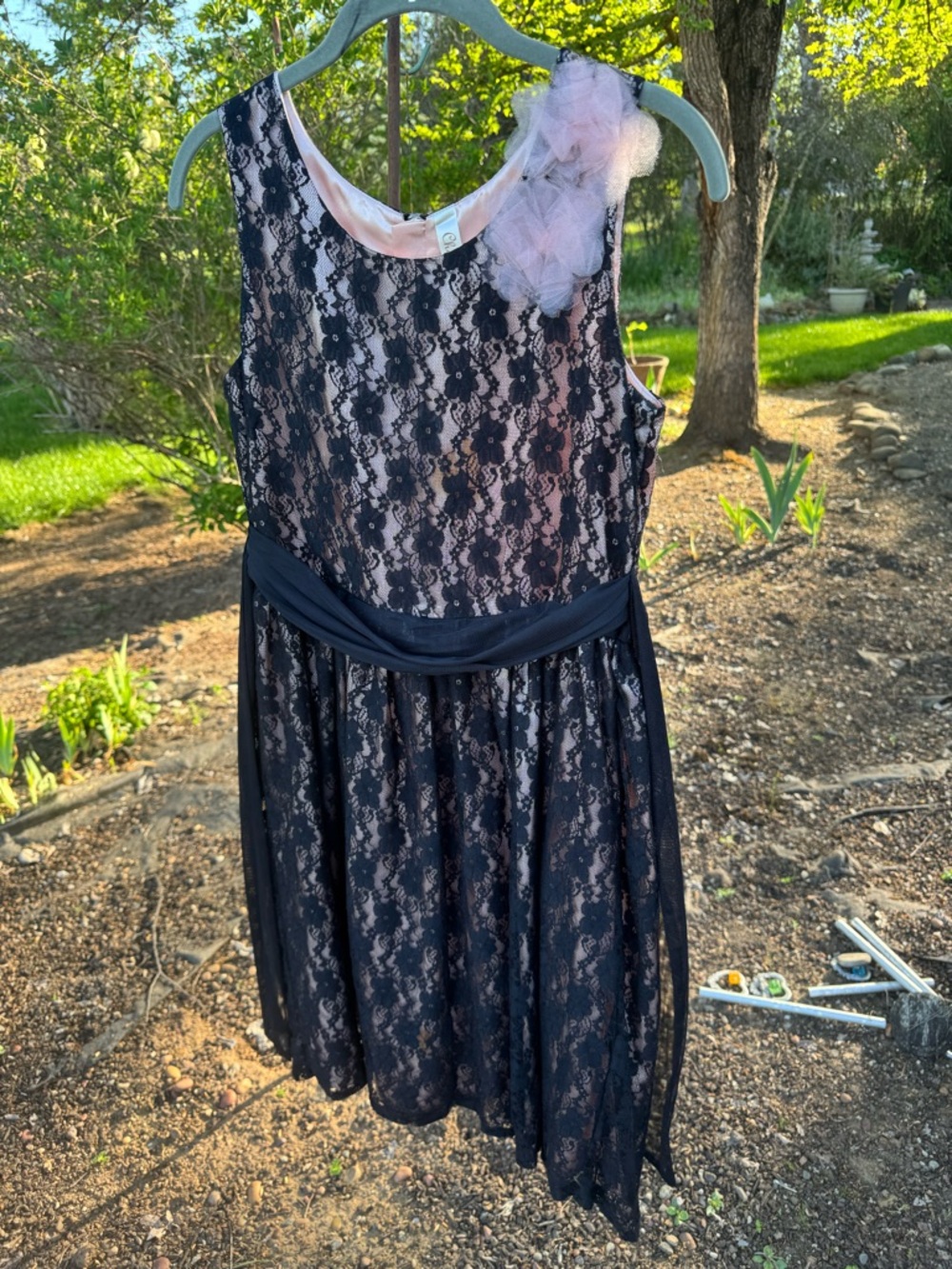 Cherokee Black Faux Fur Capelet with Dress with Satin Lining and Lace Overlay.